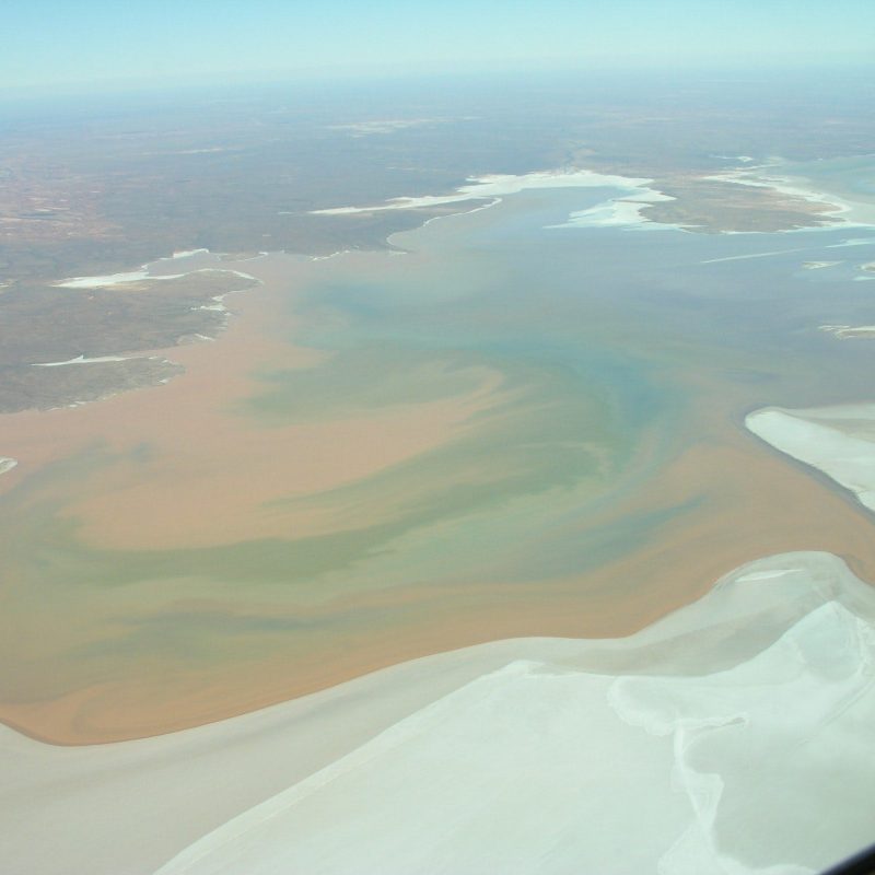 An aerial photo of the dry salt flat of Lake Torrens National Park