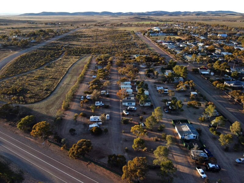 A sunset arial view of the Caravan Park