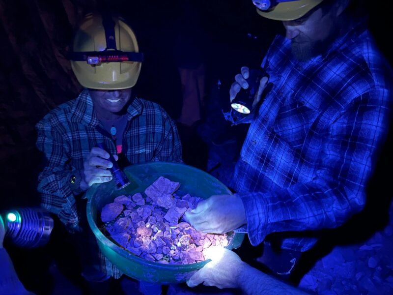 The group is sorting through some freshly discovered opal.