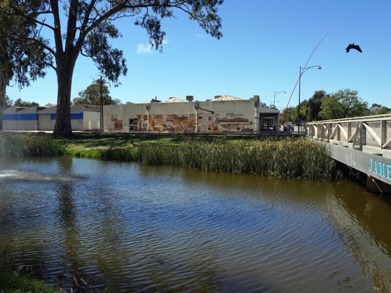 Historis mural painted on bakery wall Jamestown