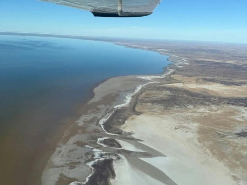 a view of Kati Thanda - Lake Eyre from the plane window.